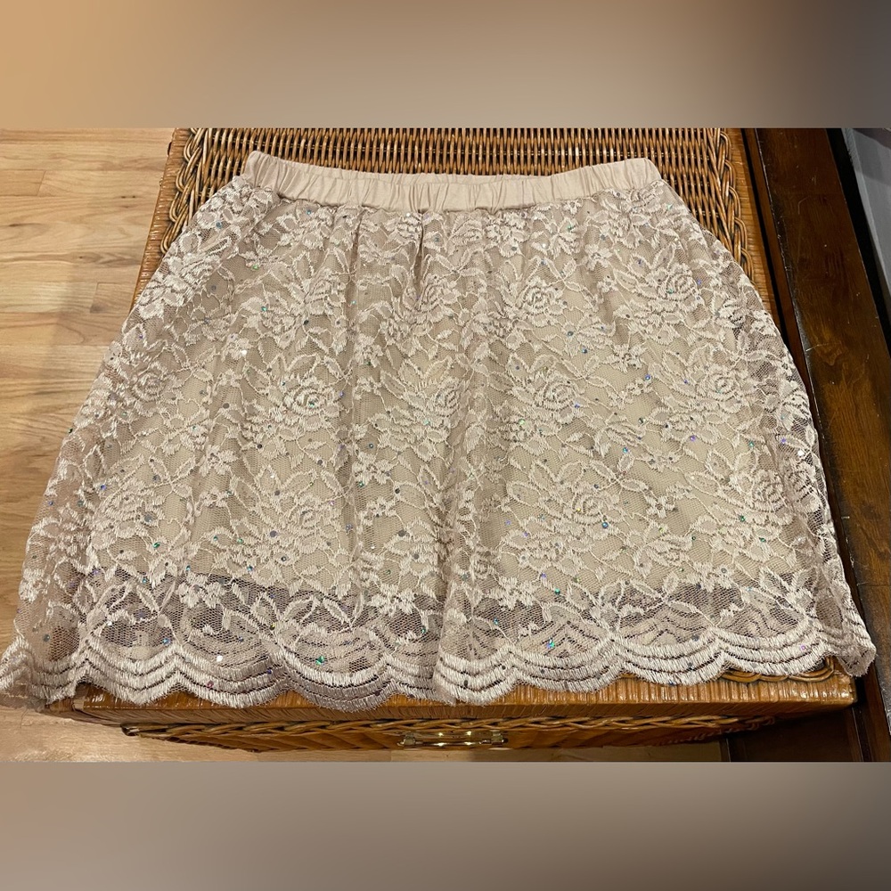 B Jewel Elegant Lace Beige Skirt with sparkles